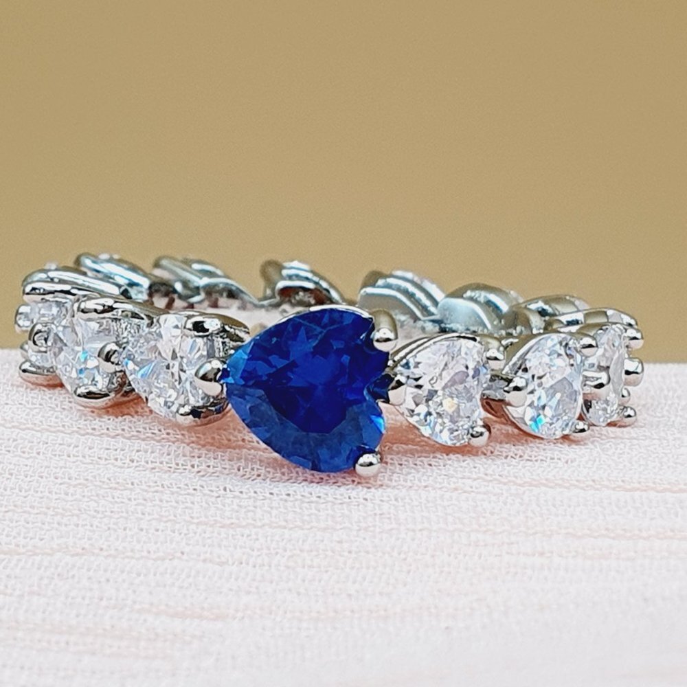 💎 Sweet Crystal  CZ Lovely Blue Diamonds Heart Rings for Women, INDN8415 - Picture 4 of 10